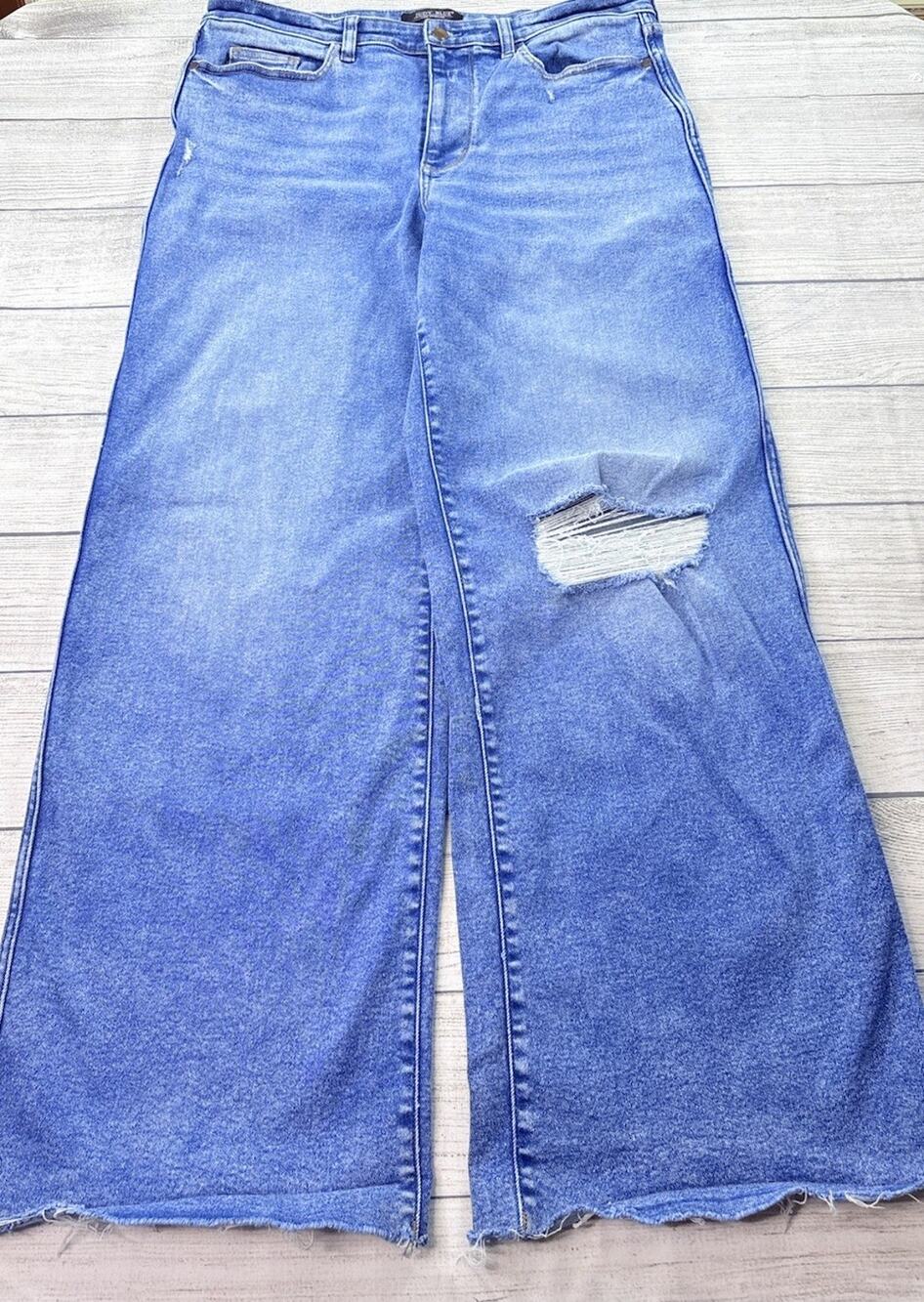 Judy Blue Retro Wide Leg Lightly Distressed Raw Hem Denim Blue Jeans Size 15/32